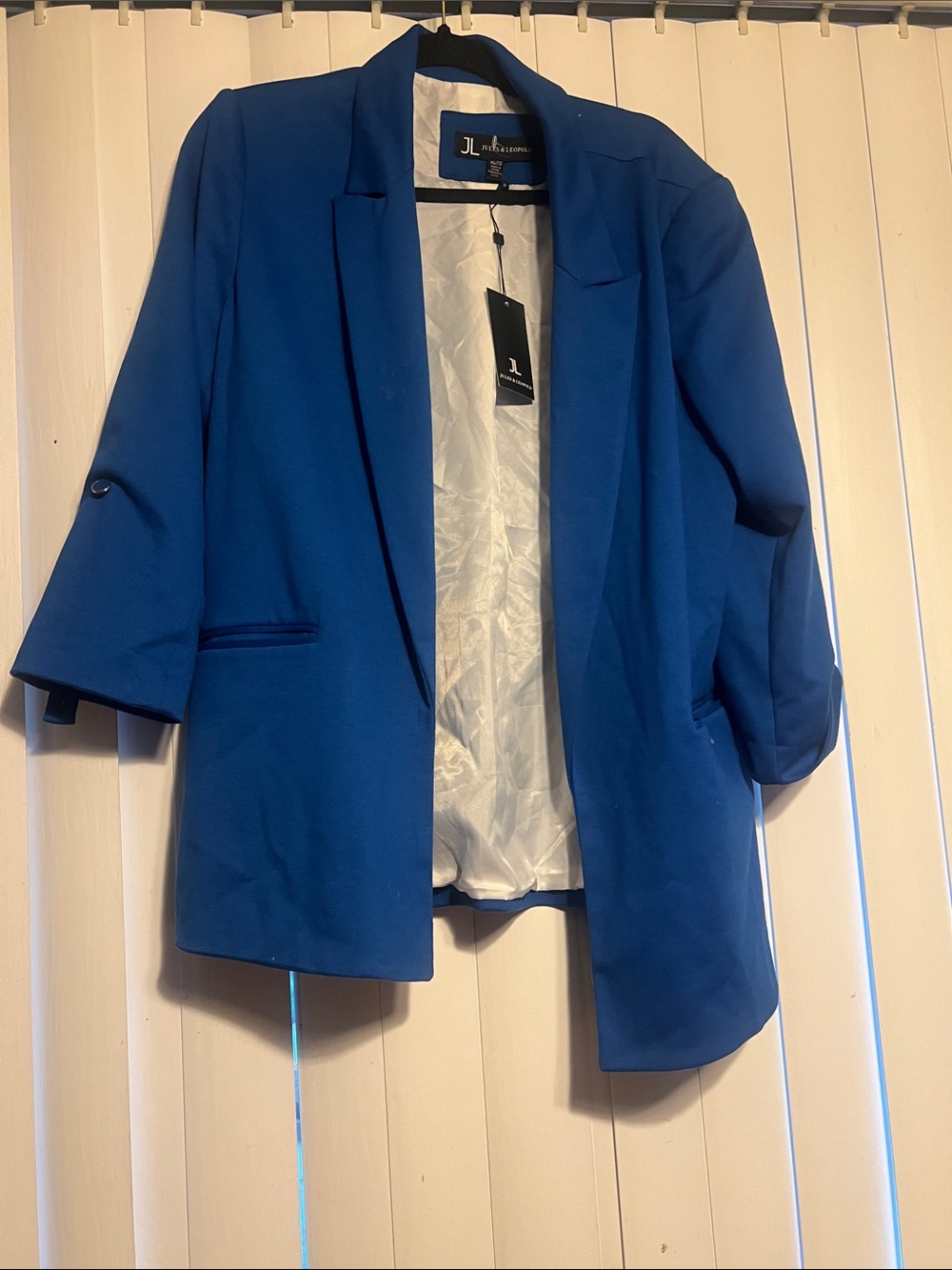JM Collection Cobalt Blue Open-Front Blazer with Three-Quarter Sleeves
